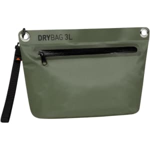 A green Drybag Zipper Bag with a black zipper pocket and a handle attachment, featuring a logo.