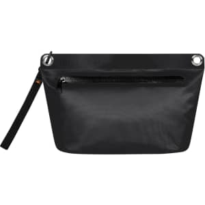 A black Drybag Zipper Bag featuring a zippered pocket and a handle. It has a logo on the exterior.