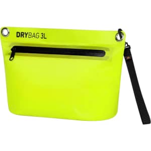 A bright yellow Drybag Zipper Bag featuring a black zippered pocket and a removable strap. It has a logo on the front.
