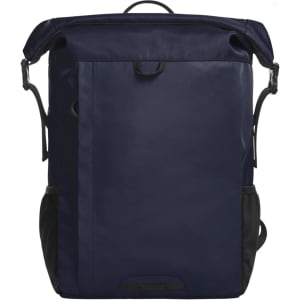 A navy blue Mellow Backpack with black accents and a logo on the front. Features adjustable straps and a sturdy handle.