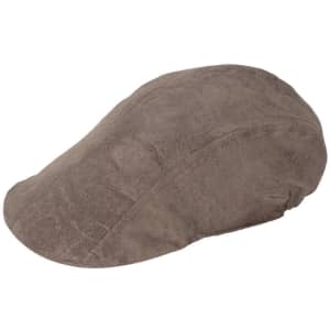 A brown cap with a smooth, suede-like texture and a rounded shape, featuring a logo on the side.