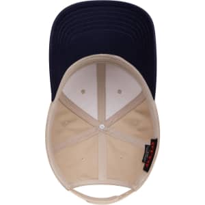 A 6 panel low profile baseball cap in navy blue with a beige interior and a simple logo.