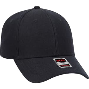 A black 6-panel baseball cap featuring a low-profile design and a small branding label on the front.