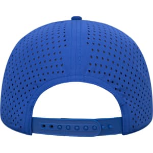 A blue 6-panel low-profile baseball cap with perforated detailing and an adjustable strap at the back.