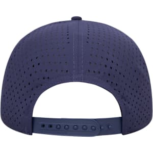 A navy blue perforated baseball cap featuring a low profile design and an adjustable strap at the back.
