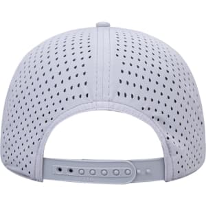 A grey perforated baseball cap featuring a low profile design and an adjustable strap at the back.