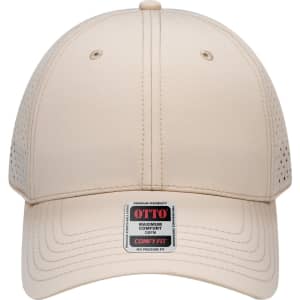 A low-profile, perforated baseball cap in a light beige shade with a logo on the front.