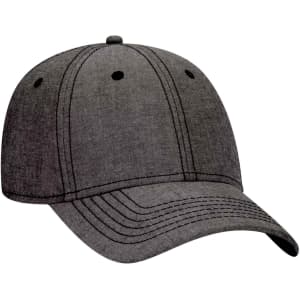 A dark grey 6-panel baseball cap with stitching details and ventilation holes. Features a logo on the front.
