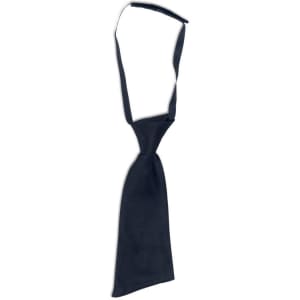A navy blue women's tie with a smooth finish, featuring a loop for adjustment and a classic design.