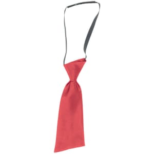 A red women's tie with a grey adjustable strap, featuring a classic knot design.