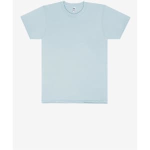 A light blue short sleeve fine jersey crew tee with a simple design and a logo.