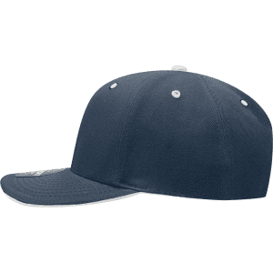 A navy blue 6-panel mid-profile structured cap with a sandwich bill and an adjustable strap at the back.