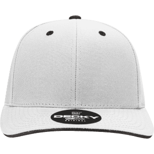 A structured grey cap with a sandwich bill and a logo. It features a mid-profile design and ventilation holes.