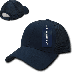 A navy blue low crown air mesh baseball cap with a branded tag and mesh panels for ventilation.