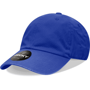 A royal blue 6 panel low profile relaxed dad hat with a branded logo on the front.
