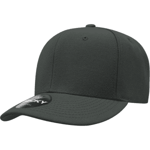 A black 6-panel low profile structured cap with a curved brim and a logo on the side.