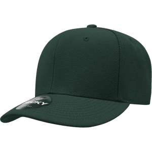 A dark green 6-panel low profile structured cap with a logo on the side.