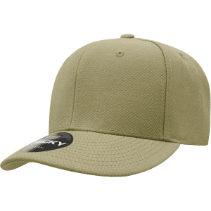 A low-profile structured cap in a khaki colour with a curved brim and a logo on the side.