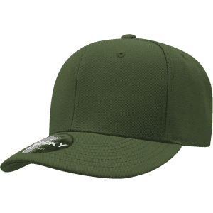 A green low profile structured cap with a rounded crown and a curved brim, featuring a logo on the side.