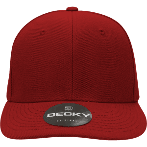 A red structured cap with a mid-profile design featuring a logo on the front.