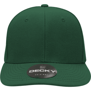 A green structured cap with a mid-profile design and a circular tag attached, featuring a logo.
