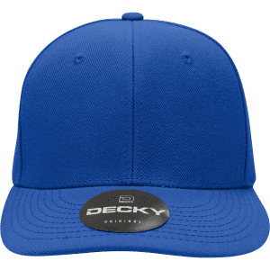 A structured mid-profile cap in vibrant blue with a branded logo on the front.