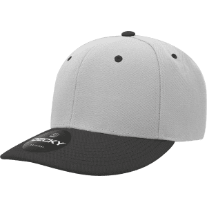 A grey and black 6 panel mid profile structured cap with a branded logo on the front.