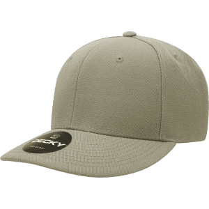 A mid-profile structured cap in khaki colour, featuring a round crown and a logo on the front.