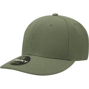 A structured mid-profile cap in olive green with a branded logo. Features six panels and a flat visor.