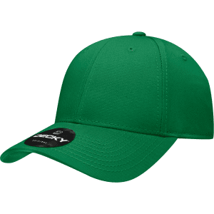 A green six-panel low-profile structured cap with a logo on the front.