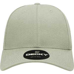 A light green 6 panel low profile structured cap with a black logo on the front.