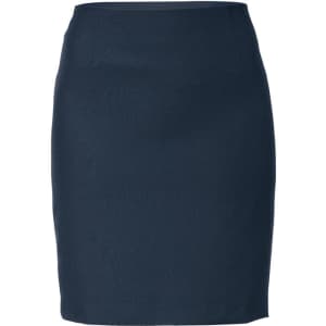 A navy blue skirt with a fitted design and a smooth texture. It features a simple and minimalist style.