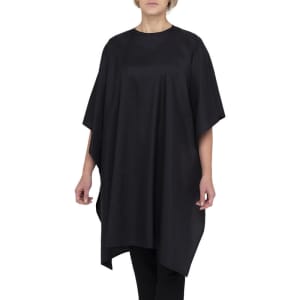 A black cape-style garment with a loose fit, featuring wide sleeves and a simple design.