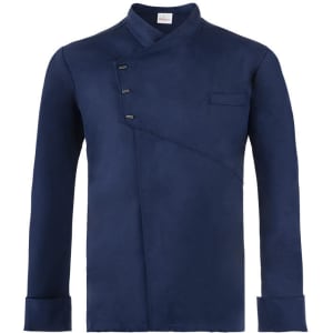 A navy blue Emanuel Jacket featuring an asymmetrical design and button details on the front.