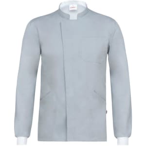 A grey Silvano tunic with a stand-up collar and long sleeves, featuring a front pocket and two side pockets.