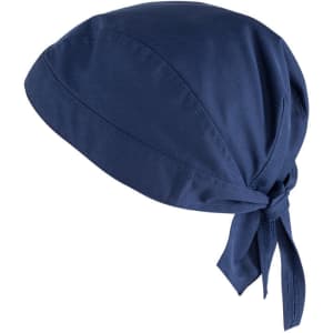 A navy bandana with a tied back design, featuring a simple construction and a single logo.