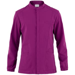 A purple Luca Tunic Jacket with a high collar and multiple pockets, featuring a brand logo.
