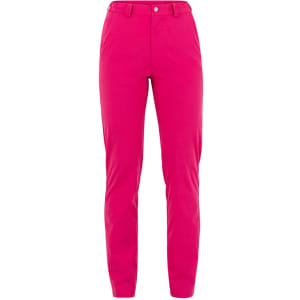 Bright pink pants with a classic cut, featuring a button and zip closure. Includes a logo on the waistband.