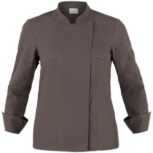 A brown Agata jacket with a collared neckline and long sleeves, featuring a logo on the sleeve.