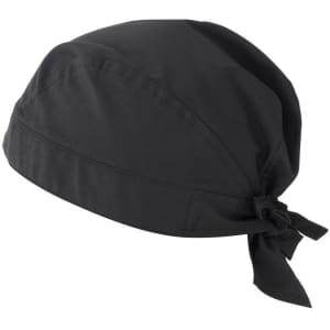 A black bandana with a tied back design, featuring a simple style and one logo.