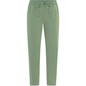 Green pants with an elastic waistband and drawstring, featuring side pockets and a relaxed fit.