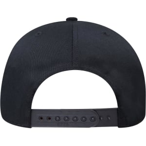 A black 6-panel mid-profile baseball cap featuring an adjustable strap at the back and a logo.
