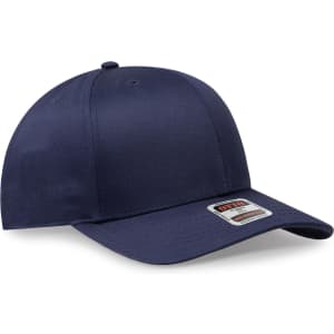 A navy blue 6 Panel Mid Profile Baseball Cap with a structured design and a logo on the front.