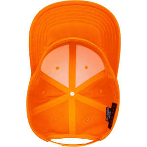 An orange 6-panel mid-profile baseball cap with an interior view showing the inner lining and stitching details.