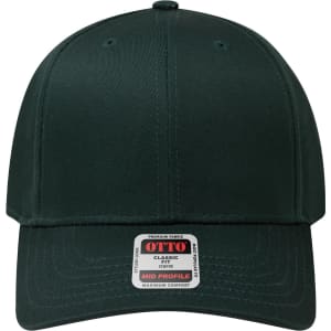 A green mid-profile baseball cap featuring a front panel and a logo tag on the underside of the brim.