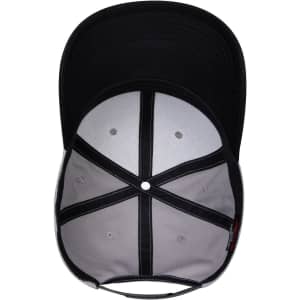 A black mid-profile baseball cap featuring a grey underside and a structured six-panel design with ventilation holes.