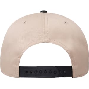 A beige 6-panel mid-profile baseball cap with a black adjustable strap at the back and a logo.