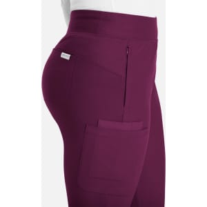 A mid-rise jogger in a rich plum colour with a side pocket and logo detail.