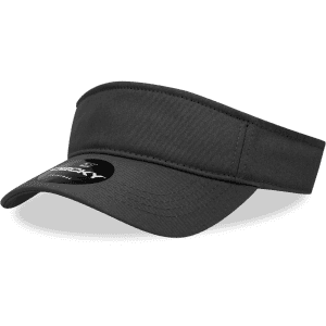A black visor with a wide brim and a logo on the front.