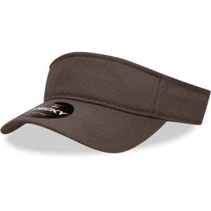 A brown cotton visor with a wide front brim and a logo on the side.